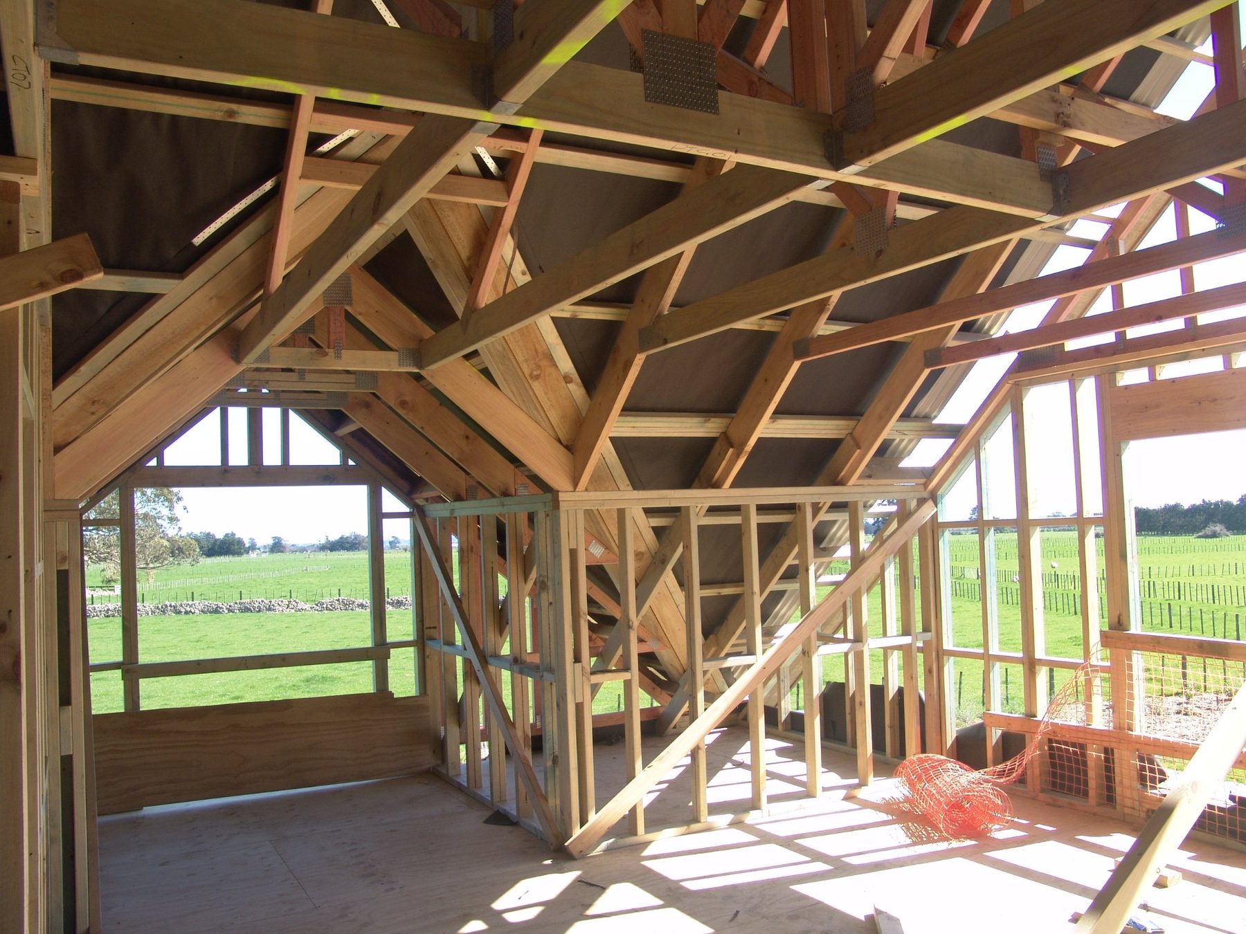 Prenail Systems — timber frame interior under construction